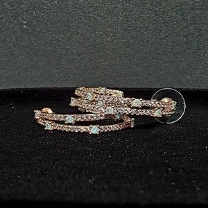 Elegant Aquamarine And CZ  Rose Gold Hoop Earrings